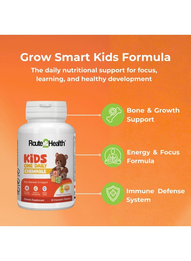 Route2Health Multivitamins for Kids – 30 Chewable Tablets, Pineapple & Orange Flavor – Essential Nutrients: Vitamins A, C, D3, E, B6, B12, Calcium, Zinc, & Magnesium for Growth & Immunity - Image 3